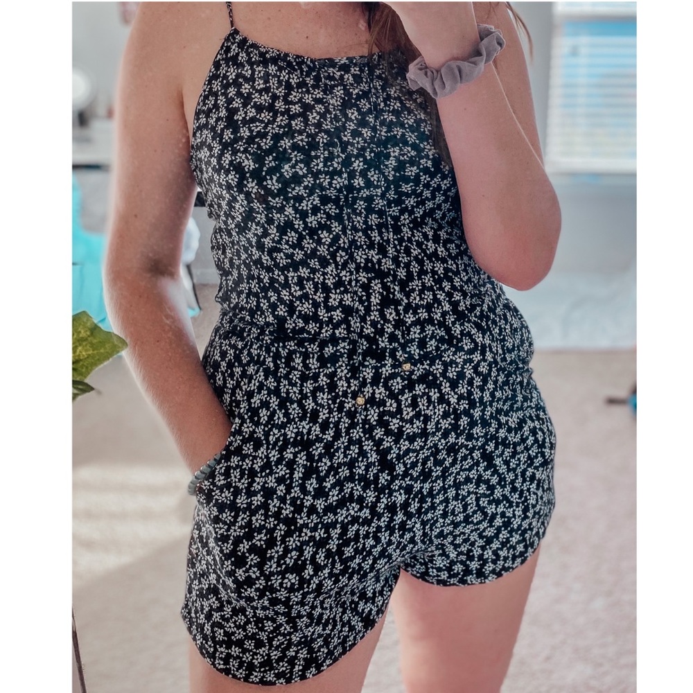 black and white floral romper